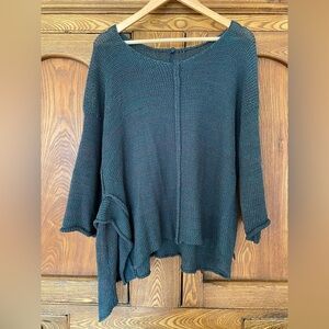SKIFO sweater gray green cotton wide crop asymmetrical OS handmade hand knitted